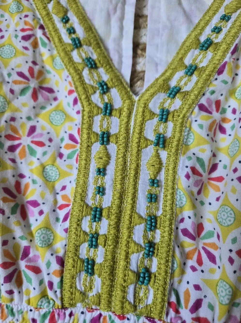 Surkana V-Neck Mini Beaded Dress Boho Festival Indie Vibes Whimsical Summer M - Picture 4 of 16